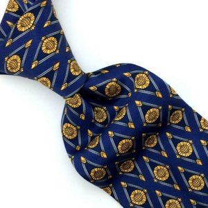 Lanvin Paris Tie Gloss Blue Gold Diamond Motif